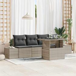 Ensemble de Canap&eacute;s avec coussin 5 pcs Gris clair polyrotin