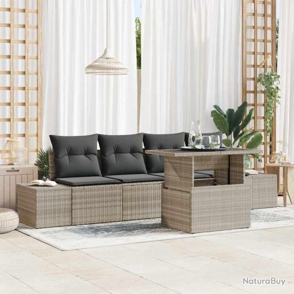 Ensemble de Canap�s avec coussin 5 pcs Gris clair polyrotin