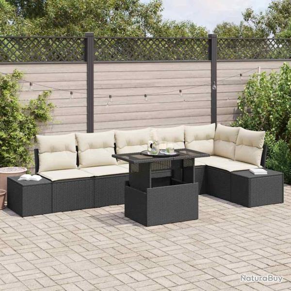 Ensemble de canap� de jardin avec coussin 7 pcs Noir et cr�me