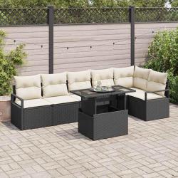 Ensemble de canap&eacute; de jardin avec coussin 7 pcs Noir Poly rotin