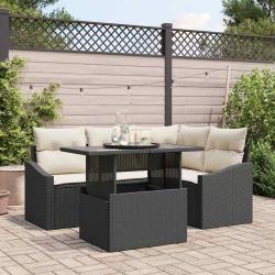 Ensemble de canap&eacute; de jardin 5 pcs Noir et Cr&egrave;me polyrotin