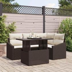 Ensemble de canap&eacute; de jardin 5 pcs Marron et Cr&egrave;me polyrotin
