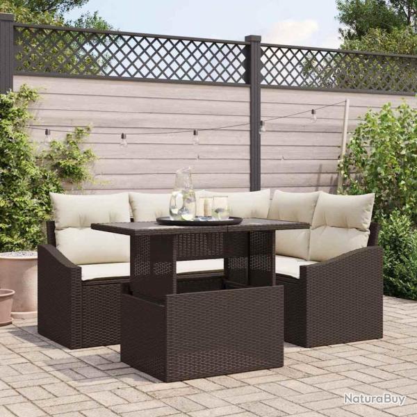 Ensemble de canap� de jardin 5 pcs Marron et Cr�me polyrotin
