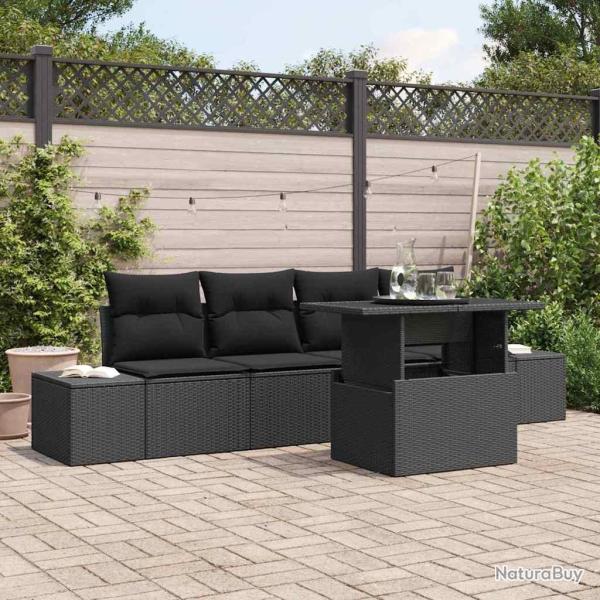 Ensemble de Canap�s avec coussin 5 pcs Noir polyrotin