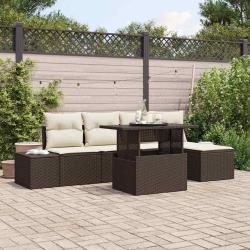 Ensemble de canap&eacute; de jardin 6 pcs Marron et Cr&egrave;me polyrotin