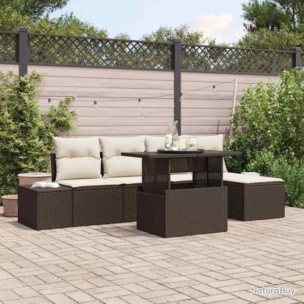 Ensemble de canap� de jardin 6 pcs Marron et Cr�me polyrotin