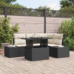 Ensemble de canap&eacute; de jardin 5 pcs Noir et Cr&egrave;me polyrotin