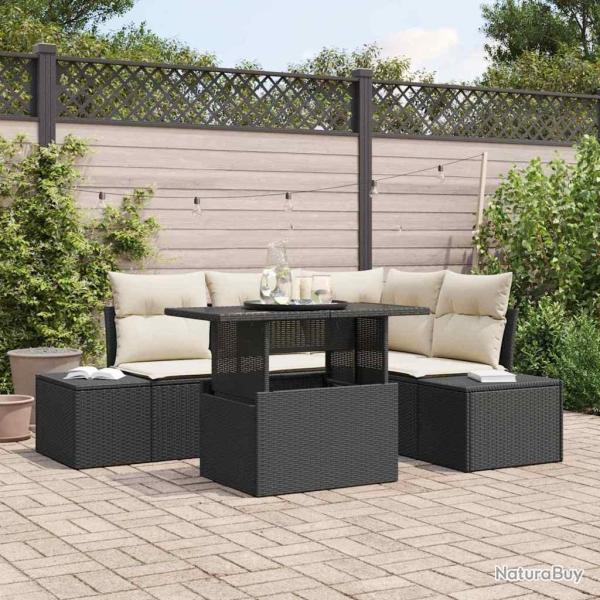 Ensemble de canap� de jardin 5 pcs Noir et Cr�me polyrotin