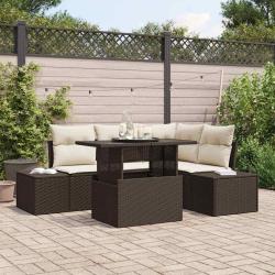Ensemble de canap&eacute; de jardin 5 pcs Marron et Cr&egrave;me polyrotin