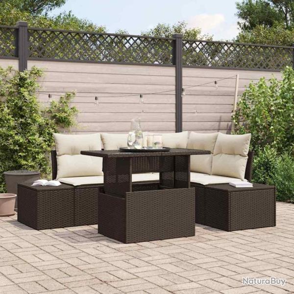Ensemble de canap� de jardin 5 pcs Marron et Cr�me polyrotin