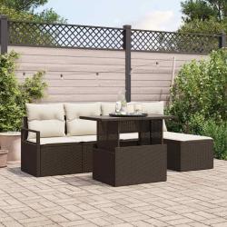 Ensemble de canap&eacute; de jardin avec coussin 6 pcs Marron et cr&egrave;me