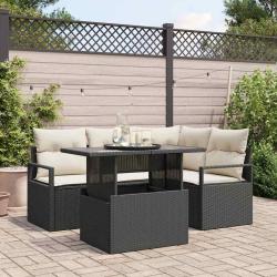Ensemble de canap&eacute; de jardin 5 pcs Noir et cr&egrave;me polyrotin