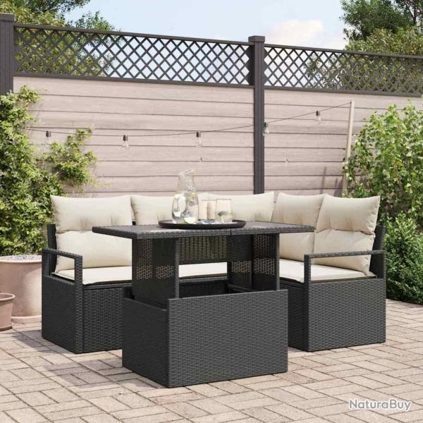 Ensemble de canap� de jardin 5 pcs Noir et cr�me polyrotin