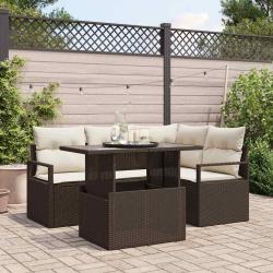 Ensemble de canap&eacute; de jardin 5 pcs Marron et Cr&egrave;me polyrotin