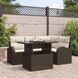 Ensemble de canap&eacute; de jardin 5 pcs Marron Poly rotin