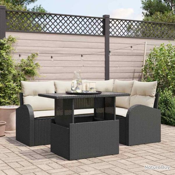 Ensemble de canap� de jardin avec coussin 5 pcs Noir Poly rotin