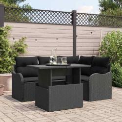 Ensemble de repas ext&eacute;rieur avec coussin 5 pcs Noir Poly rotin