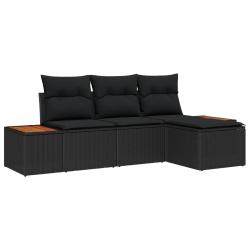 Ensemble de canap&eacute; de jardin avec coussin 4 pcs Noir polyrotin