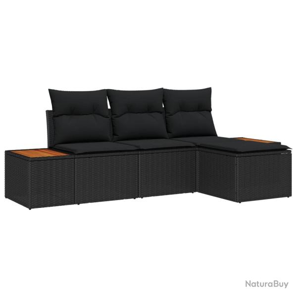 Ensemble de canap� de jardin avec coussin 4 pcs Noir polyrotin