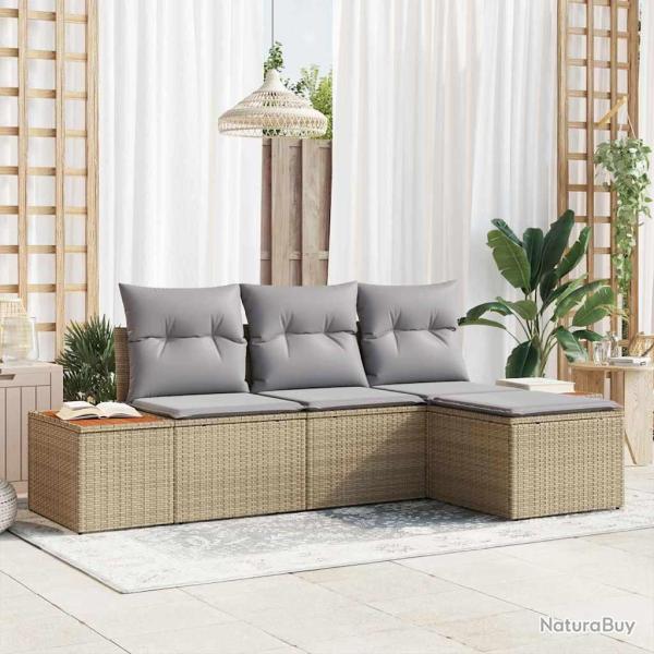 Ensemble de canap� de jardin avec coussin 4 pcs Beige polyrotin