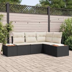 Ensemble de canap&eacute; de jardin avec coussin 5 pcs Noir Poly rotin