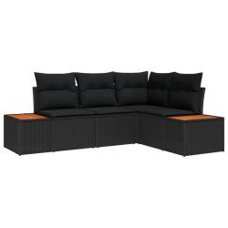 Ensemble de canap&eacute; de jardin avec coussin 5 pcs Noir Poly rotin