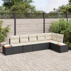 Ensemble de canap&eacute; de jardin avec coussin 6 pcs Noir Poly rotin