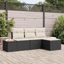 Ensemble de canap&eacute; de jardin avec coussin 4 pcs Noir polyrotin