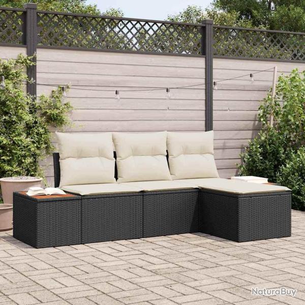 Ensemble de canap� de jardin avec coussin 4 pcs Noir polyrotin