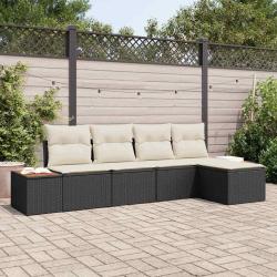 Ensemble de canap&eacute; de jardin avec coussin 5 pcs Noir Poly rotin