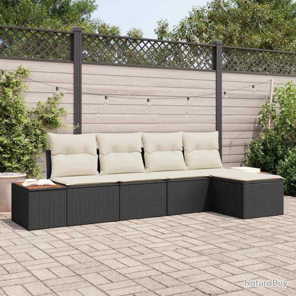 Ensemble de canap� de jardin avec coussin 5 pcs Noir Poly rotin