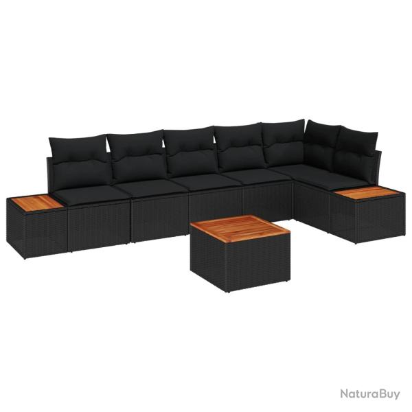 Ensemble de canap� de jardin avec coussin 7 pcs Noir Poly rotin