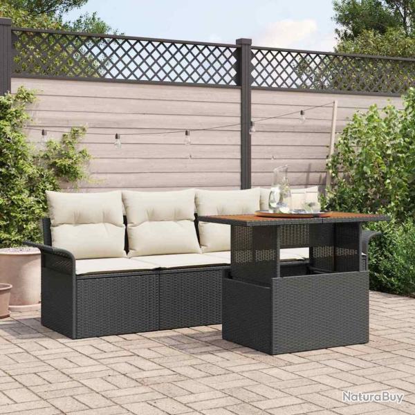 Ensemble de canap� de jardin 5 pcs Noir et Cr�me polyrotin
