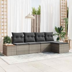 Ensemble de canap&eacute; de jardin avec coussin 5 pcs Gris Poly rotin