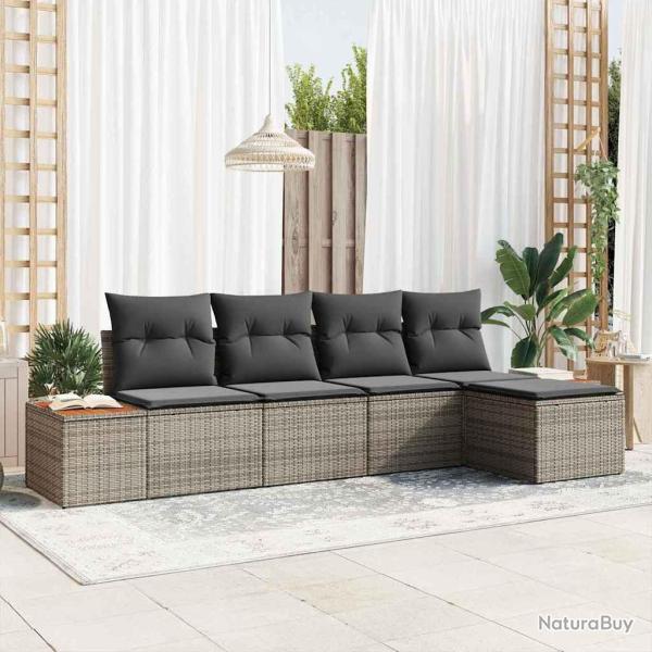 Ensemble de canap� de jardin avec coussin 5 pcs Gris Poly rotin