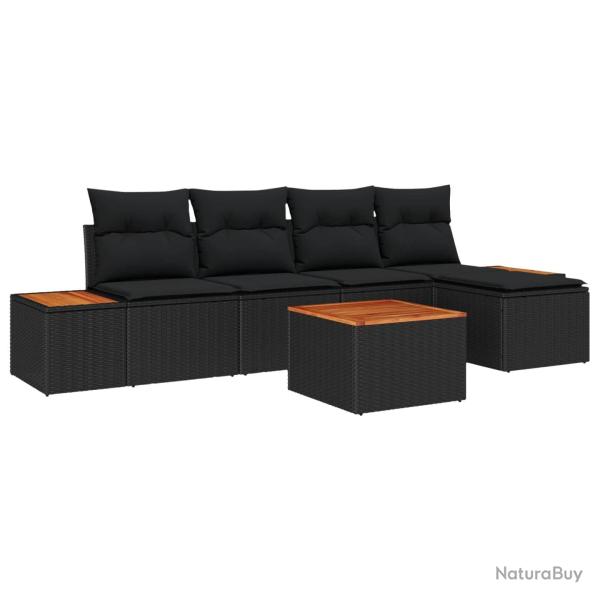 Ensemble de canap� de jardin avec coussin 6 pcs Noir Poly rotin