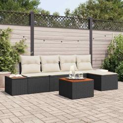 Ensemble de canap&eacute; de jardin avec coussin 6 pcs Noir Poly rotin