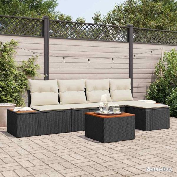 Ensemble de canap� de jardin avec coussin 6 pcs Noir Poly rotin