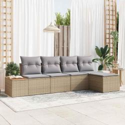 Ensemble de canap&eacute; de jardin 5 pcs Beige Poly rotin