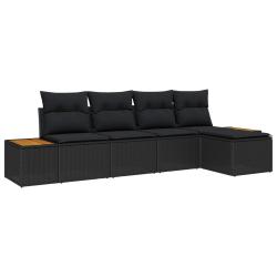 Ensemble de canap&eacute; de jardin avec coussin 5 pcs Noir Poly rotin