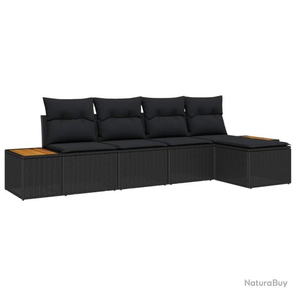 Ensemble de canap� de jardin avec coussin 5 pcs Noir Poly rotin