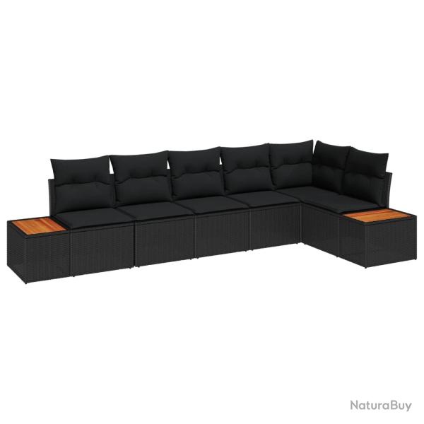 Ensemble de canap� de jardin avec coussin 6 pcs Noir Poly rotin
