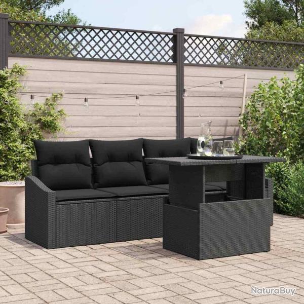 Ensemble de canap� de jardin avec coussin 5 pcs Noir polyrotin