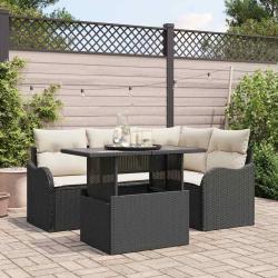 Ensemble de repas ext&eacute;rieur avec coussin 5 pcs Noir Poly rotin