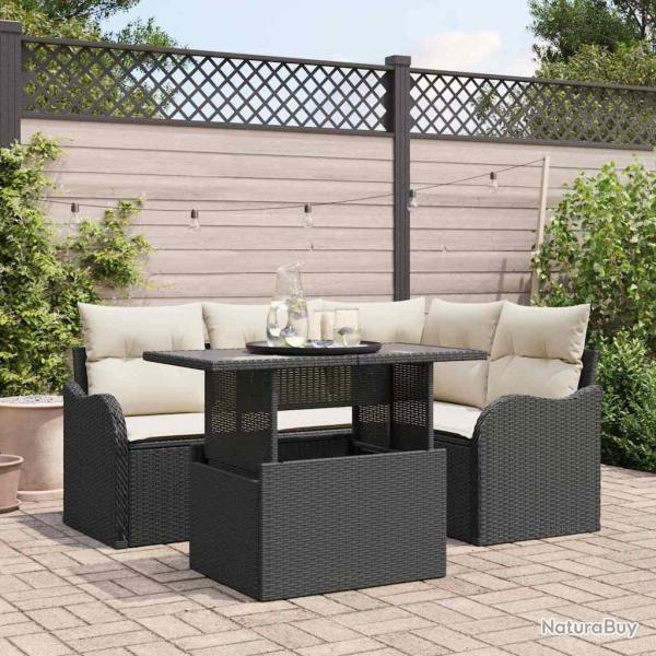 Ensemble de repas ext�rieur avec coussin 5 pcs Noir Poly rotin