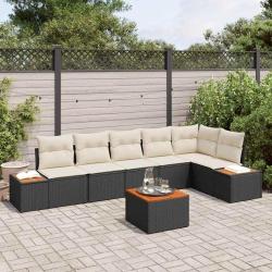 Ensemble de canap&eacute; de jardin avec coussin 7 pcs Noir Poly rotin