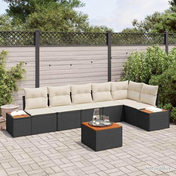 Ensemble de canap� de jardin avec coussin 7 pcs Noir Poly rotin