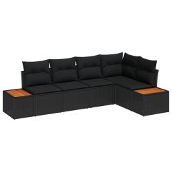 Ensemble de canap&eacute; de jardin avec coussin 5 pcs Noir Poly rotin