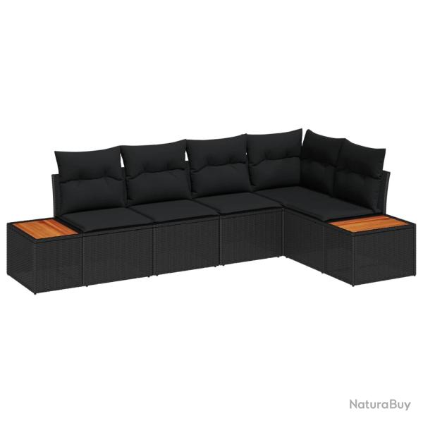 Ensemble de canap� de jardin avec coussin 5 pcs Noir Poly rotin