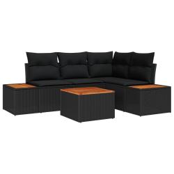 Ensemble de canap&eacute; de jardin avec coussin 5 pcs Noir Poly rotin